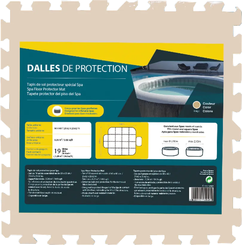 DALLES DE PROTECTION STANDARD BEIGE POUR SPA GONFLABLE 3 DALLES DE PROTECTION STANDARD BEIGE POUR SPA GONFLABLE